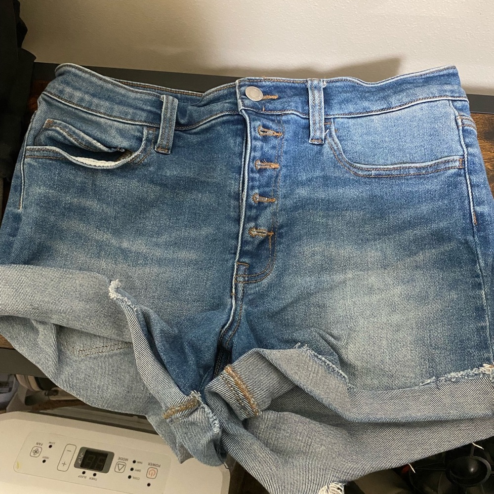 Women’s Blue High-Rise Button-Fly Jean Shorts